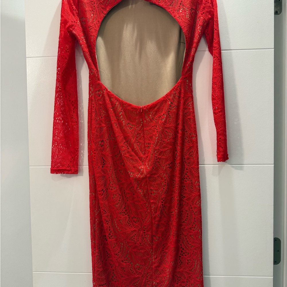 Bardot Rina - Red Lace Open-Back Dress